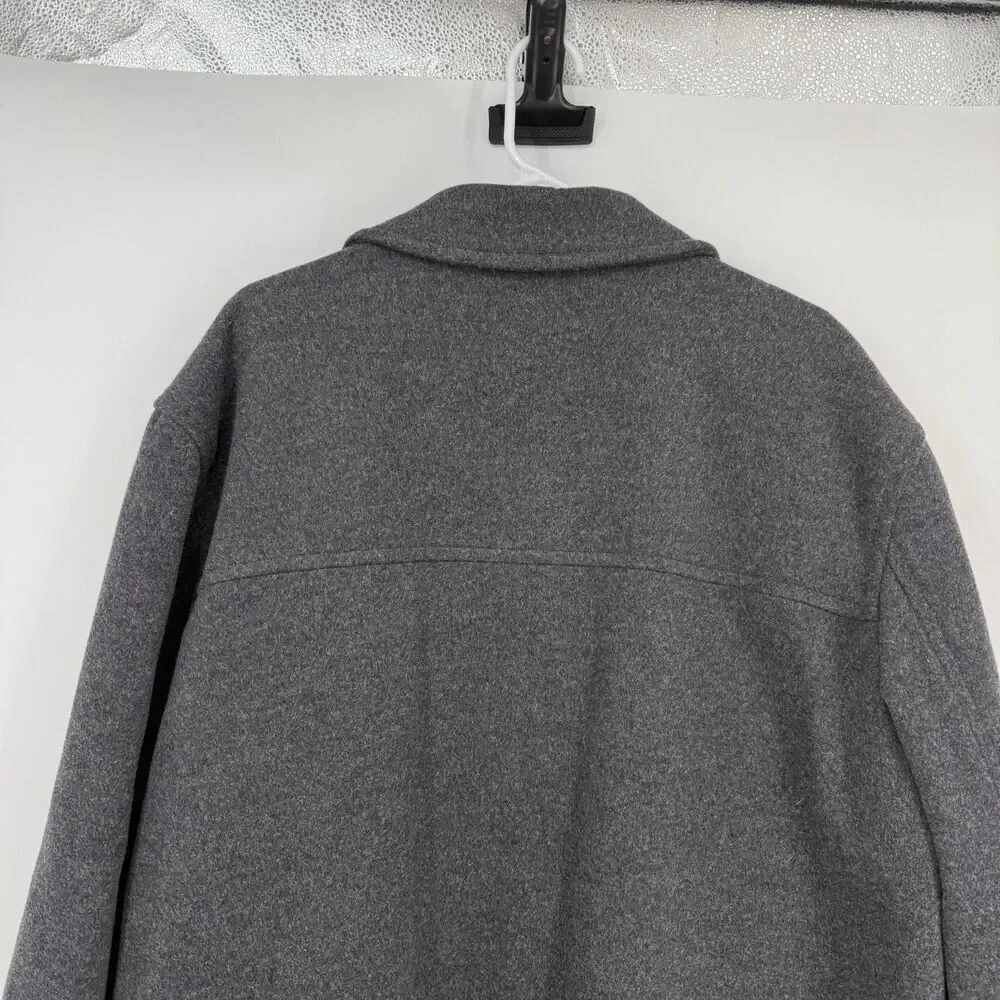 J Crew Overcoat Jacket Wool Blend HEAVY Quilted Lined Gray Long Preppy Size XL